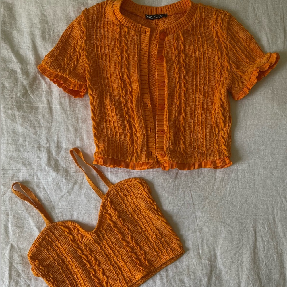 Zara Ruffled Cable Knit Mini Cardigan & Matching Crop